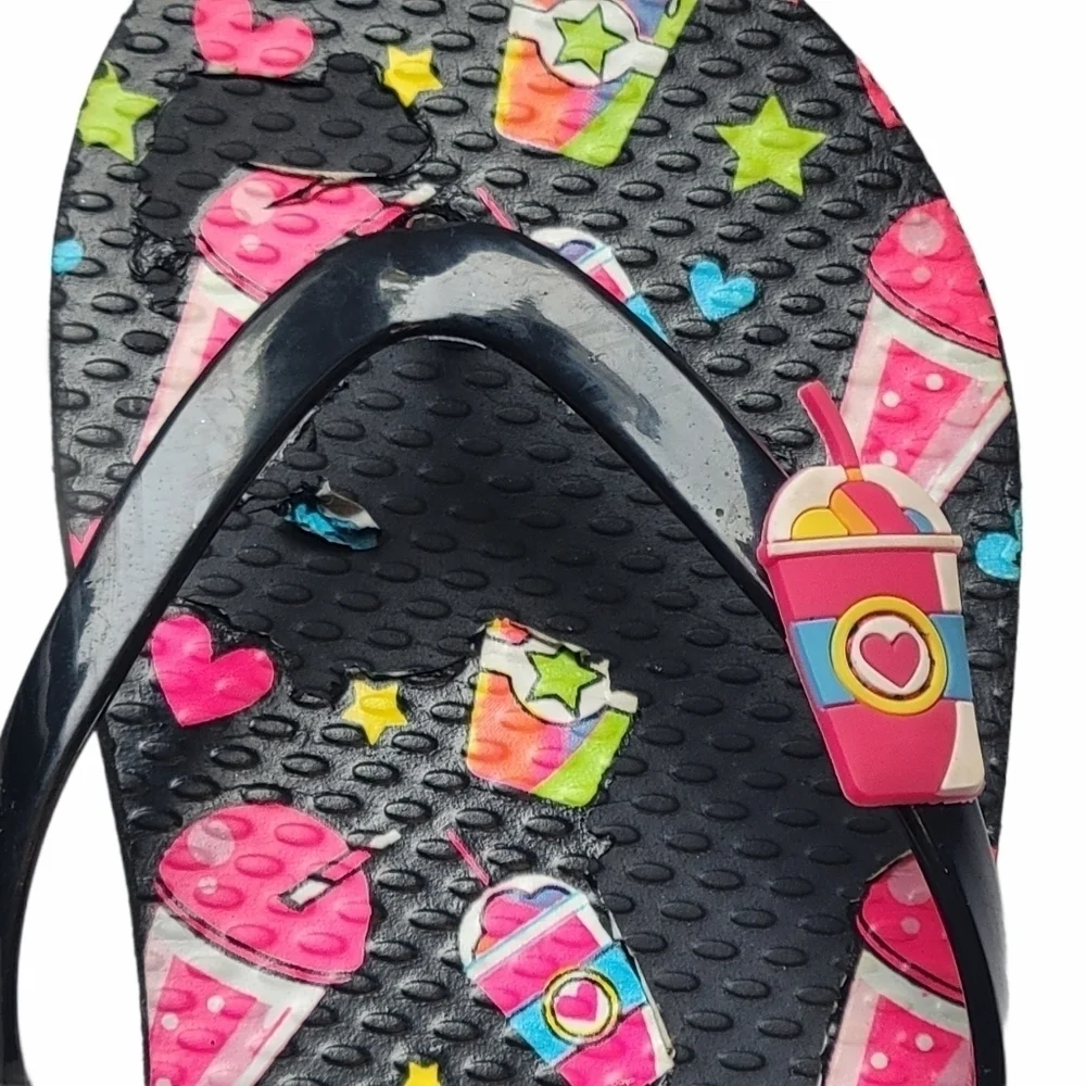 3/$15 Justice Girl's Slurpee Emojie Charmed Flip Flops▪︎ - Picture 7 of 10